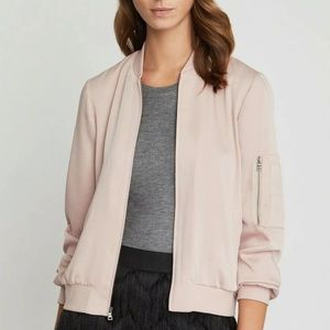 NEW BCBGMAXAZRIA Jacket Full Zip Satin Crepe Baseball Jacket in Pink Size Large